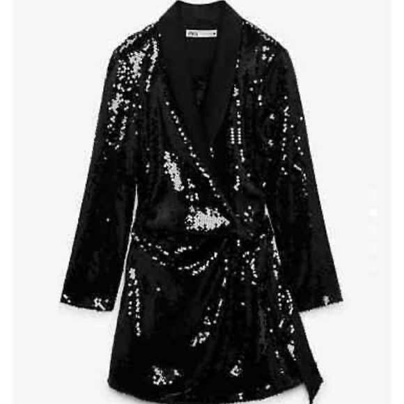 NWT Zara Sequin Blazer Wrap Dress - Picture 4 of 6